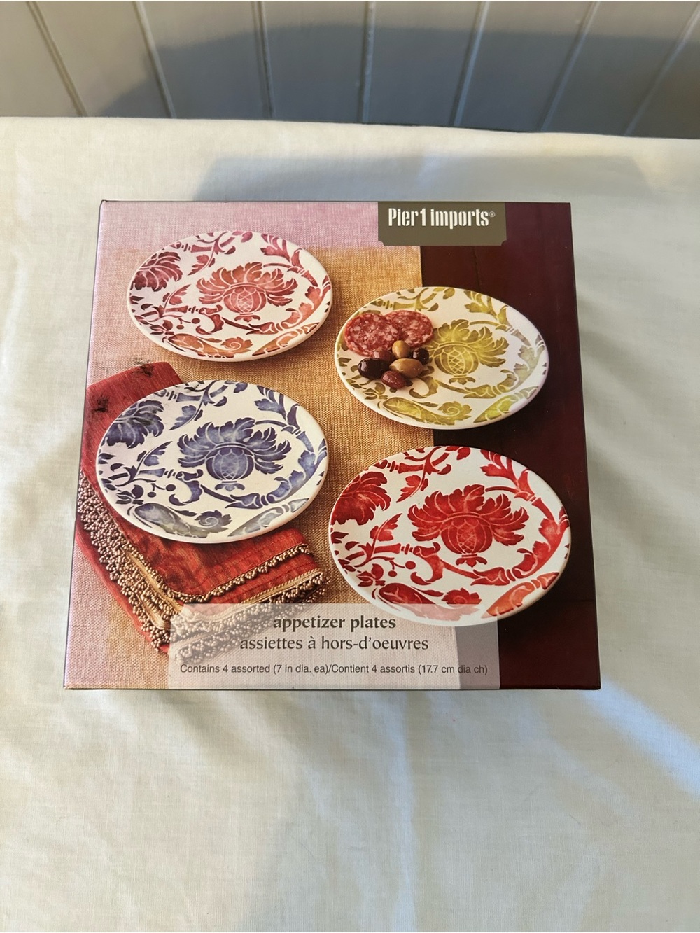 Pier 1 Imports Fall Harvest Damask Appetizer Plates/Set Of 4/7”/NIB